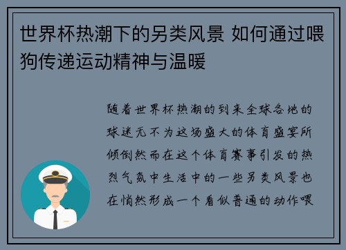 世界杯热潮下的另类风景 如何通过喂狗传递运动精神与温暖